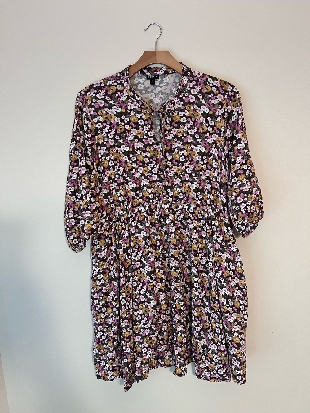 torrid Black Floral Tiered Midi Dress with Pink and Brown Accents